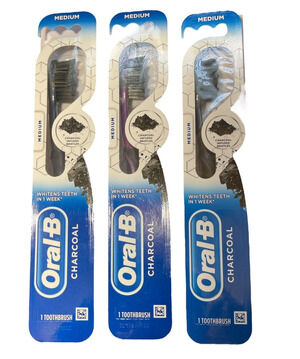 Oral-B Charcoal Infused Bristles Medium Whitening Manual Toothbrushes Pack of 3